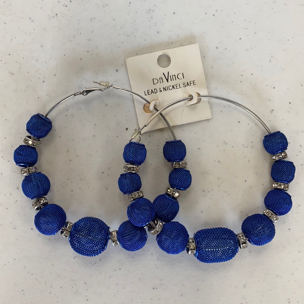 Large Hoop Earrings With Blue Mesh 5$